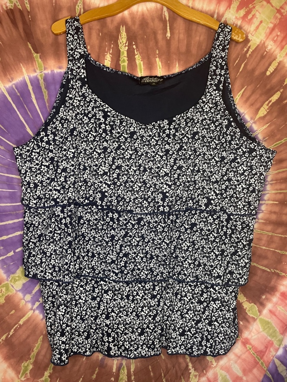 Absolutely Famous Layered Blue & White Floral Lined Tank Top Sz 3X NWOT